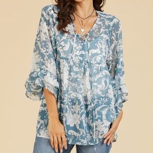 Suzanne Betro Dusty Blue Chiffon Floral Tunic